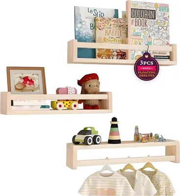 Imagen del producto de Conjunto de 3 estanterías flotantes para habitación infantil, estilo Montessori, de madera, ideales para libros y juguetes