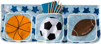 Produktbild von Homestyle4u Betttasche Stofftasche Hochbett Tasche Kinderbett Blau Fußball Baumwolle