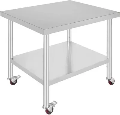 Obrázok produktu pre Pracovný stôl z nehrdzavejúcej ocele - komerčný - mobilný - strieborný - 95 × 61 cm