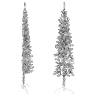 Obrázek produktu pro vidaXL Umělý poloviční stojan na vánoční stromek Slim Silver 150 cm