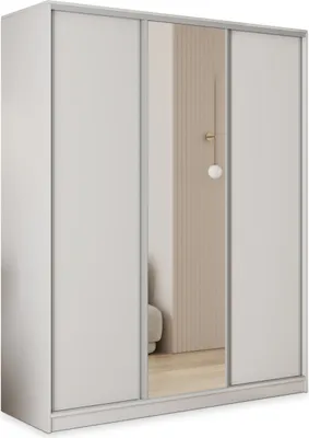 Produktbild von Masseno Schiebetürenschrank TARI 160/205/58 cm Kleiderschrank mit 4 Schubladen Schlafzimmer Schrank 3-türig mit Spiegel Weiß