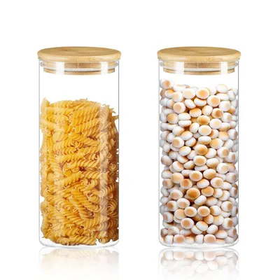 Produktbild von Vorratsgläser, Glasbehälter 2er Set mit Bambusdeckel & Silikondichtung, luftdicht, Borosilikatglas, spülmaschinengeeignet 1000ml