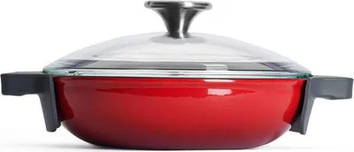 Produktbild von Woll "IRON" Servierpfanne rund mit Glasdeckel und Silikongriff, 20 cm, 5.5 cm hoch, Chili Red - Induktionsgeeignet