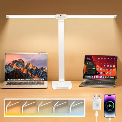 LED-Schreibtischlampe, 10 Helligkeiten, 5 Farben, USB, verstellbar
