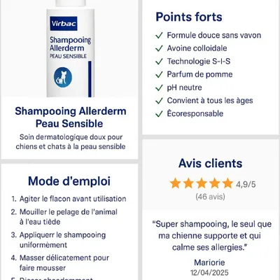 Immagine prodotto di VIRBAC Allerderm per pelli sensibili - shampoo per cani e gatti - 250 ml