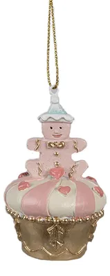 Image de Clayre & Eef Pendentif de Noël Cupcake Ø 5x8 cm Rose Polyrésine