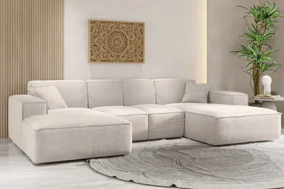 Produktbild von Kaiser Möbel Ecksofa, Eckcouch U form, Wohnzimmer Couch Large 342cm SIENA stoff Poso Beige