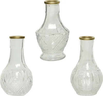 Produktbild von Decoris Vase, Glas, Goldrand, durchsichtig-gold, ca. 8 cm Durchmesser, 11.5 cm Höhe, 1 Stück, für Tisch- und Hochzeitsdeko