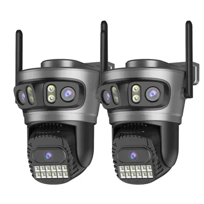Produktbild von Abuntu 2er Set WLAN Überwachungskamera Außen 3 Objektive PTZ Dual-Band IP66