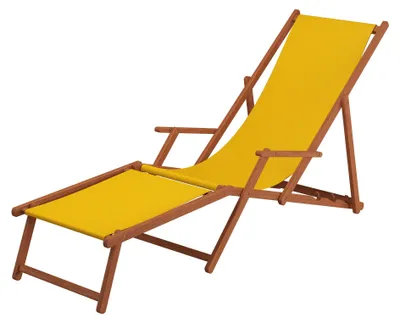 Produktbild von Gartenliege Liegestuhl gelb Fußablage Tisch Kissen Deckchair Holz Sonnenliege Buche 10-302FTKH