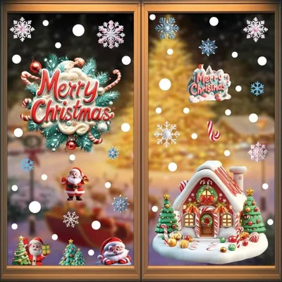 Produktbild von Weihnachts-Fensteraufkleber Lebkuchenhaus Fensterdeko Statisch Bunt