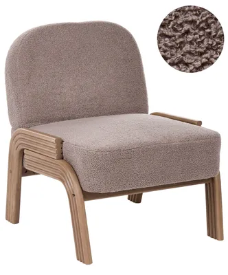 Produktbild von BELIANI Sessel Taupe Bouclé Stoff mit Holzgestell ohne Armlehnen Gepolstert Mid Century Stil Modern Polstersessel Schlafzimmer Wohnzimmer Flur