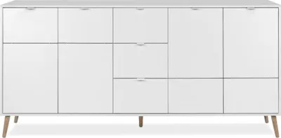 Image de CALICOSY - Buffet 4 portes 3 tiroirsReproduction blanc et chêne L190 cm KLINT