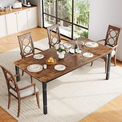 Produktbild von Esstisch 180x90x75cm Küchentisch Für 4-6 Personen, Rechteckiger Esszimmertisch Aus Holz Mit Robustem Metallgestell Für Esszimmer, Küche, Wohnzimmer