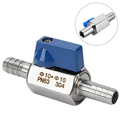Produktbild von Kugelhahn aus Edelstahl, 10mm Widerhaken Absperrventil Pagodengelenk Kugelabsperrhahn für Wasser, Gas, Öl, Kraftstoff