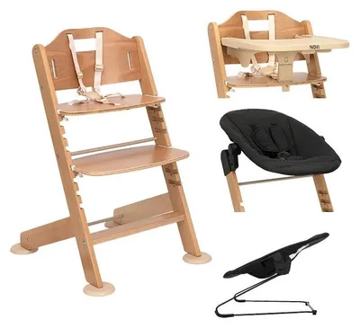Produktbild von Novi 1-2 Grow Kinderstuhl – Ab Geburt bis 60 kg – Verstellbar – Newborn-Sitz & Essbrett – Natural/Black Melange