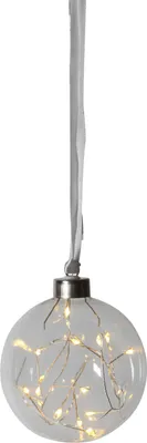 A clear, professional studio shot of a decorative glass ornament with integrated LED lights.