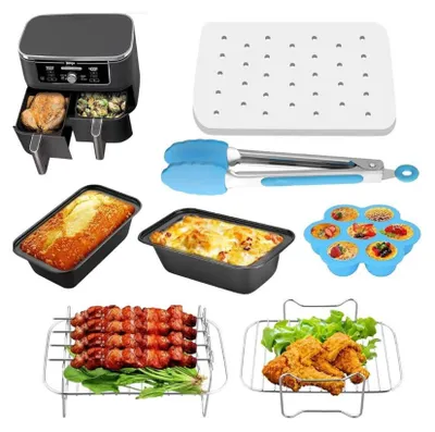 Produktbild von HOMGEN Air Fryer Zubehör, 6-teilig, Heißluftfritteuse, für Ninja Foodi AF400EU/AF300EU, 8L-9.5L, Grillrost, Backpapier.