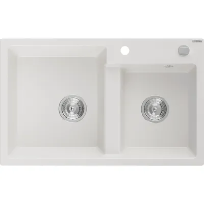 Obrázok produktu pre Mexen Tomas granitový dvojkomorový drez 800 x 500 mm, Biela, sifón Chrómová - 6516802000-20