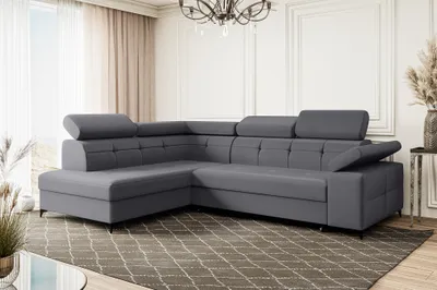 Produktbild von MEBLINI Schlafcouch mit Bettkasten - Ecksofa mit Schlaffunktion - Sofa mit Relaxfunktion und Kopfstützen - Couch L-Form - Eckcouch - Wohnlandschaft - BERGAMO - 274x203x83cm Links - Grau Samt