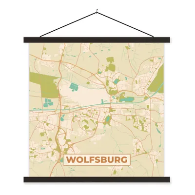 Produktbild von MuchoWow® Textilposter Wolfsburg - Karte - Stadtplan - Vintage 120x120 cm mit schwarzem Rahmen - Aufhängungsset