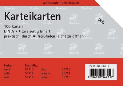 Produktbild von Karteikarten A7 liniert 180g/qm gelb VE=100 Stück