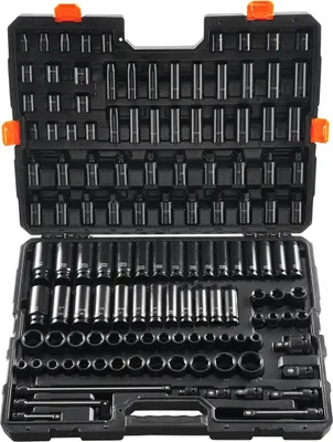 Produktbild von Schlagschraubendreher-Satz, 130-teilig, 6-kant, 3/8" und 1/2" Antrieb, Ratschenwerkzeugsatz