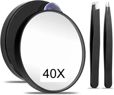 Imagen del producto de Espejo de aumento de 40 aumentos, portátil, con 2 ventosas y 2 pinzas, ideal para el cuidado preciso de las cejas