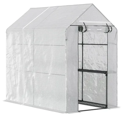 Image de Serre en film plastique - Serre accessible - 4 étagères pour tomates - Avec porte - Structure en acier avec film PE - Largeur : 120 cm - Couleur : vert