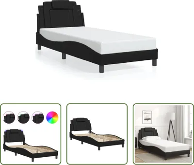Produktbild von The Living Store Bettgestell mit LED Schwarz 80x200 cm Kunstleder