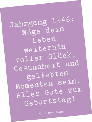 Produktbild von Mr. & Mrs. Panda Grußkarte Spruch 1946 Geburtstag - Lavendeltraum - Geschenk, Geburtstagsspruch, Jahrgangsfeier, Alter, Postkarten, Postkarte, Fotokarte, Kunstkarten