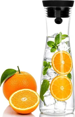 Produktbild von Glas-Karaffe, 1,7 Liter – Wasserkaraffe mit Deckel – ideal für den Kühlschrank – genießen Sie gekühltes Wasser – Luxento