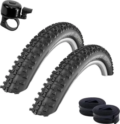 Immagine prodotto di 2 pneumatici per bicicletta Schwalbe Smart Sam Lite 54-559 (26 x 2,10") + 2 camere d'aria Schwalbe AV13 incl. campanello per bicicletta