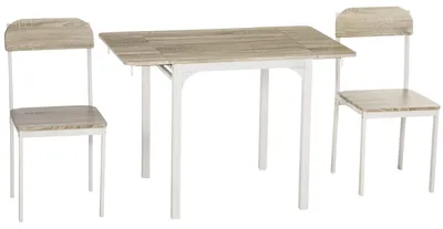 Productafbeelding van HOMCOM 3-delige zit- en eethoekset met 2 stoelen en een tafel met inklapbaar tafelblad