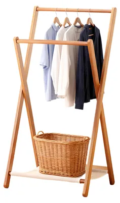 Bambus-Kleiderständer, doppelte Stange, 80 kg, 114x50x44 cm