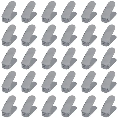 Image de Supports à chaussures réglables - Rangement à chaussures empilable - 3 niveaux de hauteur - Pliable - Gain de place - Réutilisable - Lot de 30 - Gris