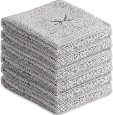 Produktbild von Sansibar Gästehandtücher Gästetücher 6er Set Frottier-Serie "Classic" (Set, 6-tlg), silber, mit hochwertiger Sansibar Säbel-Stickerei, pflegeleicht