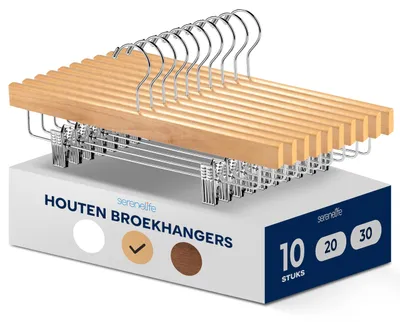 Holz-Kleiderbügel mit Clips, 10er Pack, Naturholz