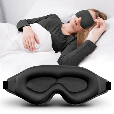 Produktbild von Minicee 3D Schlafmaske Verdunkelnd aus Seide & Memory Foam Augenmaske für Schlaf, ergonomisch, für Damen und Herren, Schwarz