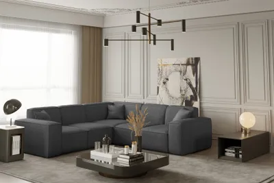 Produktbild von Ecksofa Designersofa CELES in Stoff Scala Grau Seite Universal