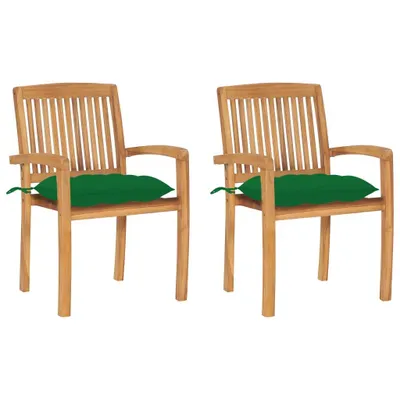 Produktbild von Gartenstühle 2 Stk. mit Grünen Kissen Massivholz Teak