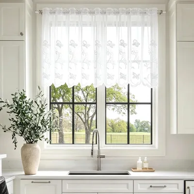 Obrázok produktu pre Priehľadné závesy s rozmermi 130 x 45 cm, priehľadné bistro závesy, vyšívané závesy, záclony do obývačky, záclony do kuchyne