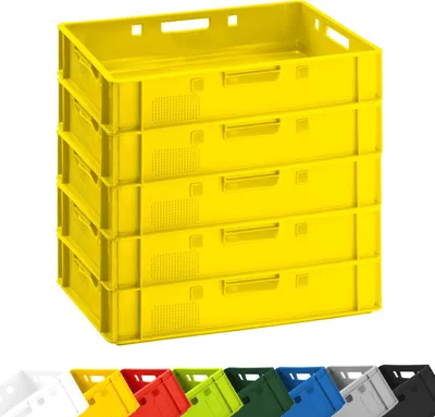 Produktbild von Fleischerkiste E1 Lagerkiste 60x40x12,5 cm | 5x Fleischkiste Metzgerkiste flach | extrem vielseitige Stapelkiste | lebensmittelecht, robust, stapelbar