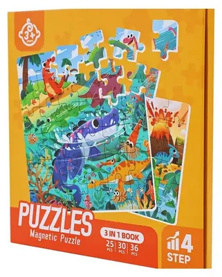 Produktbild von Magnetisches Puzzle - Dinosaurier - 3 in 1 Buch - Level 4 - Reisespielzeug ab 3 Jahren