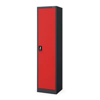 Image de Armoire de bureau, armoire de classement, armoire métallique, armoire de stockage, 4 étagères, porte battante, revêtement par poudre, tôle d'acier, dimensions : 185 cm x 45 cm x 40 cm, couleur : anthracite/rouge