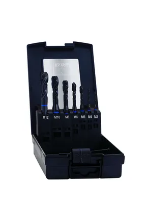 Produktbild von Exact HM7 Maschinengewindebohrer Sortiment 7 tlg. M3 - M12 ( 43654 ) HSS-E VAP 35° RSP metrisch für Edelstahl