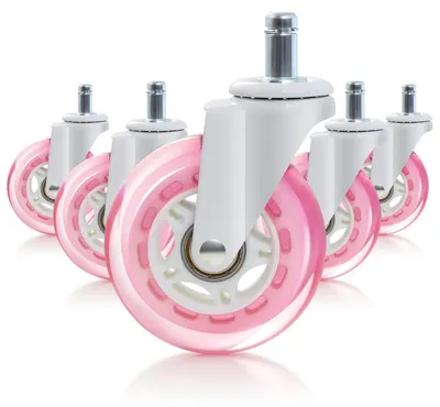 Produktbild von Bürostuhlrollen 75 mm, 5 Stück, rosa Gummi, für Bürostuhl