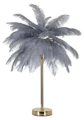 Zdjęcie produktu dla Lampa stołowa Palme, pióra, żelazo, tworzywo sztuczne, 55x60 cm, szara, złota, o Ferretti
