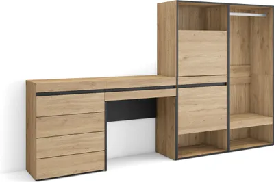 Immagine prodotto di COZY Scarpiera, 247x35x145cm, Camera da letto, Armadio Aperto, Cassettiera, Tavolo da toeletta, Rovere