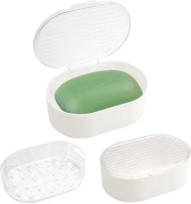 Imagen del producto de Ibenzoa® Jabonera impermeable con tapa y rejilla de escurrimiento, tapa transparente, 15 x 9,7 x 5,5 cm, plástico PP – Jabonera para baño, cocina y viajes